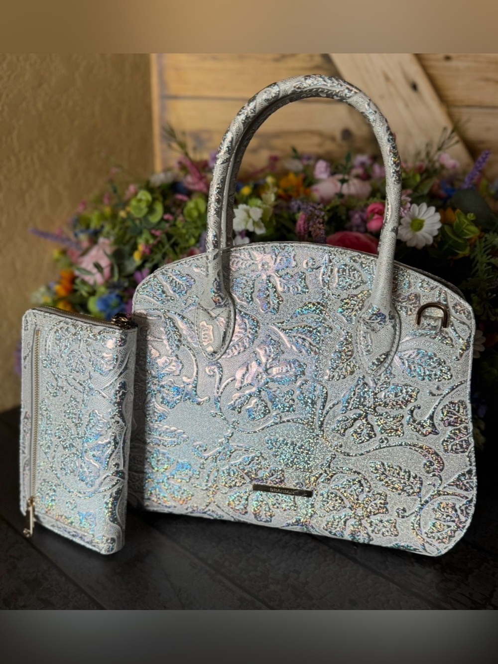 Brahmin Rosetta Chrome Estonia with SURI Wallet SET NWT ONE OF a KIND REFLECTIVE - Picture 14 of 16